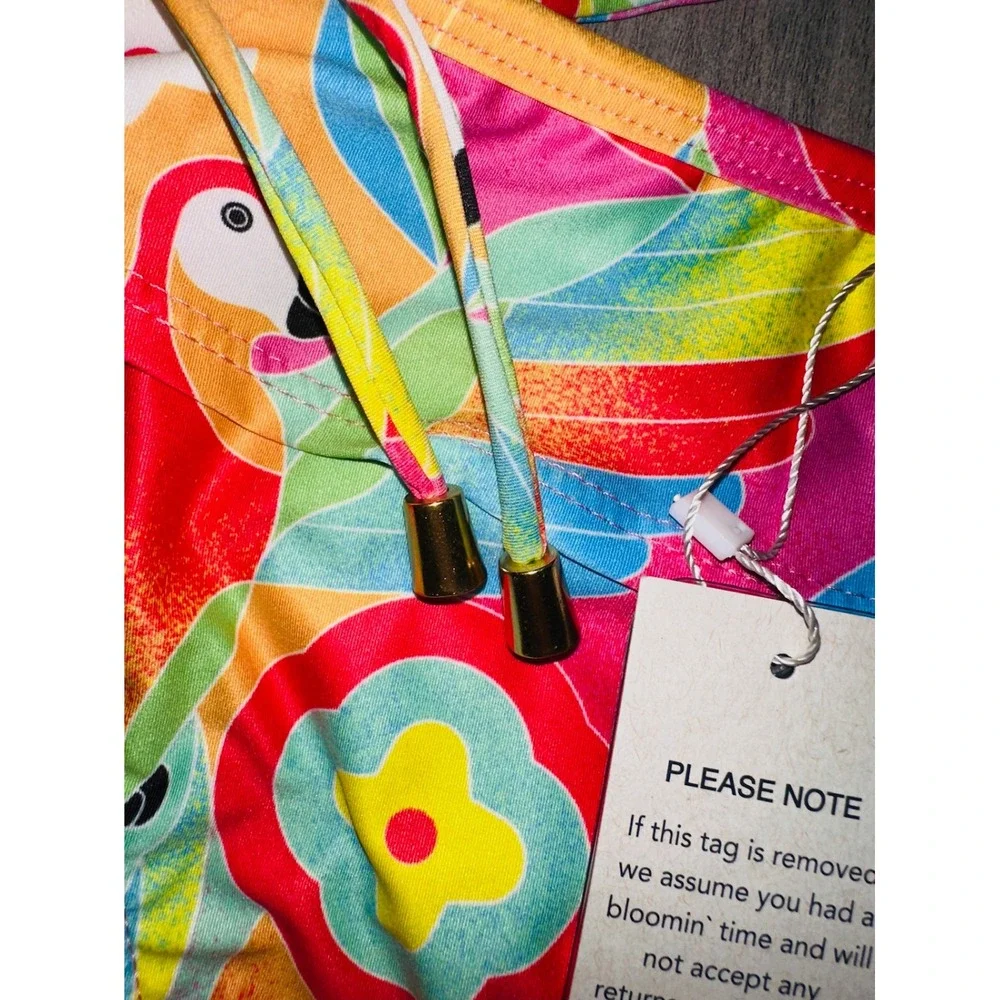 Watercolors By Kenny Flowers Bikini Top Bottom Swim Hawaiian Parrot XS NWT‎